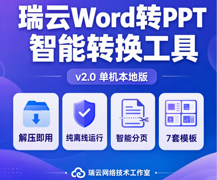 瑞云 Word批量转PPT工具 可编辑源码 本地离线使用 文件夹版